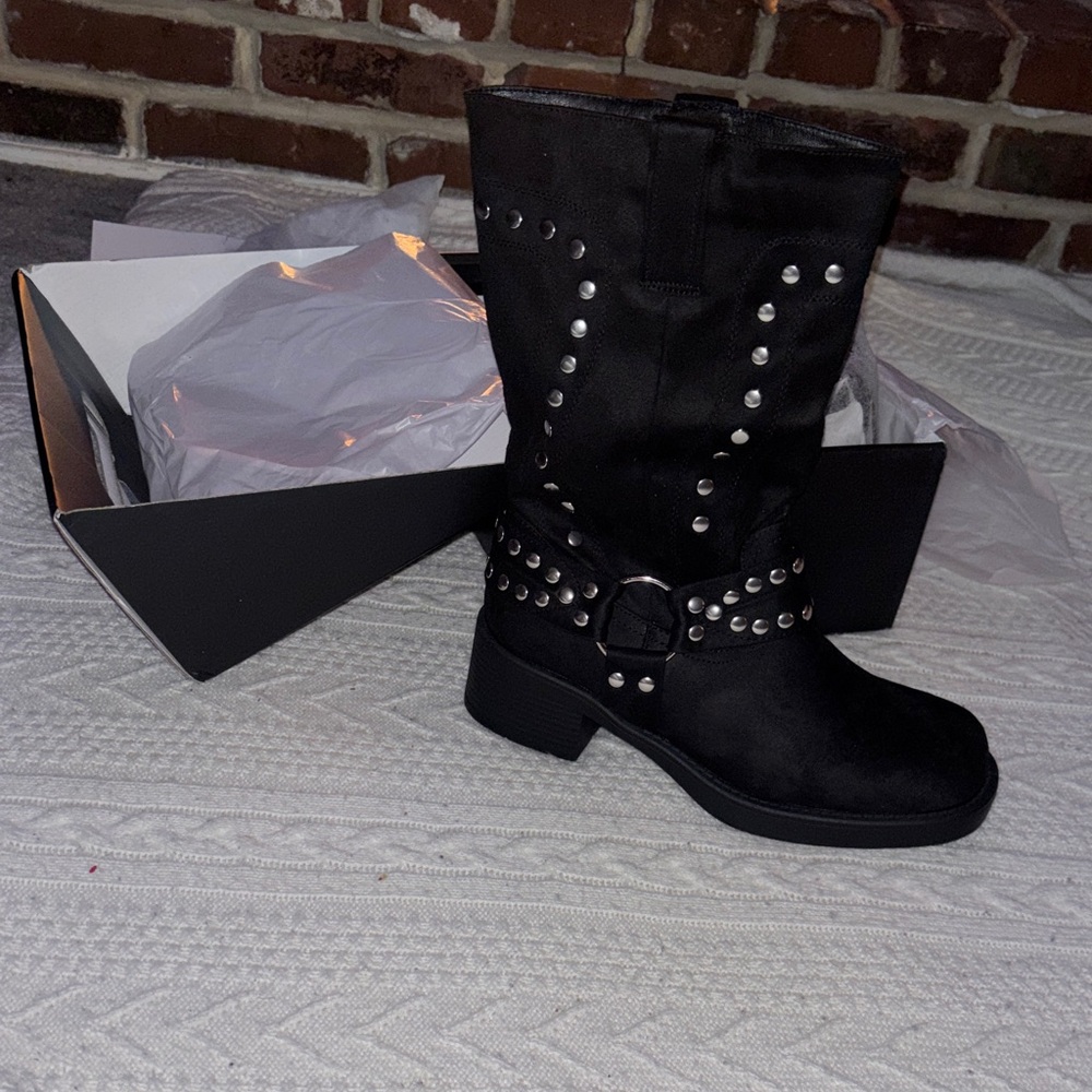 Black Studded Women's Biker Boots